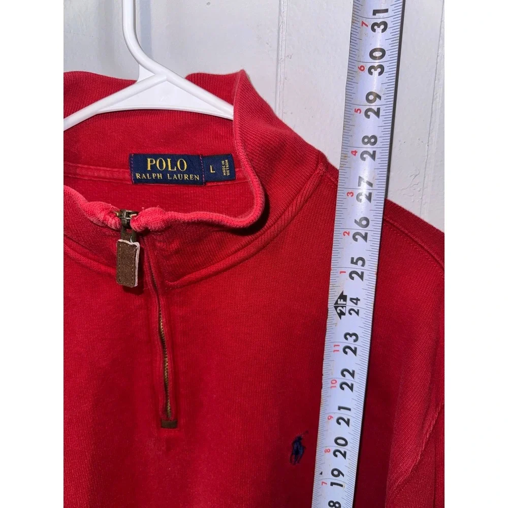 Polo Ralph Lauren Mens Red Quarter Zip Pullover‎ Cotton Sweater Large Navy Pony